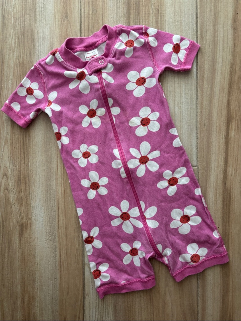 Hanna Andersson Pink Floral Zip Romper with White Daisies
